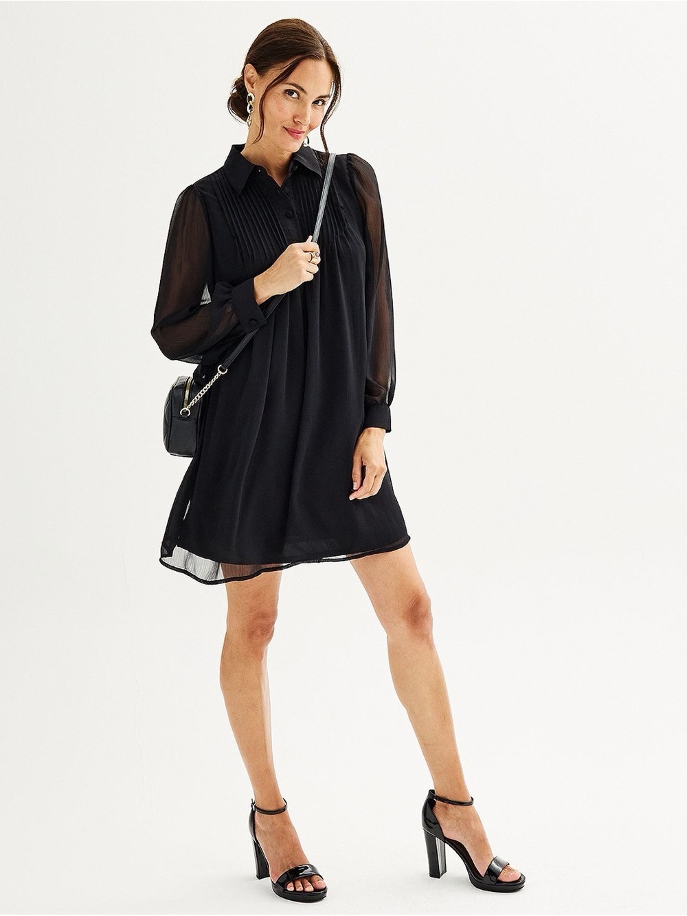 Nine West Hot Pink Pleated Long Sleeve Dress - Picture 4 of 8